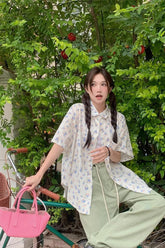 Short Sleeve Sweet Floral Blouse Shirts